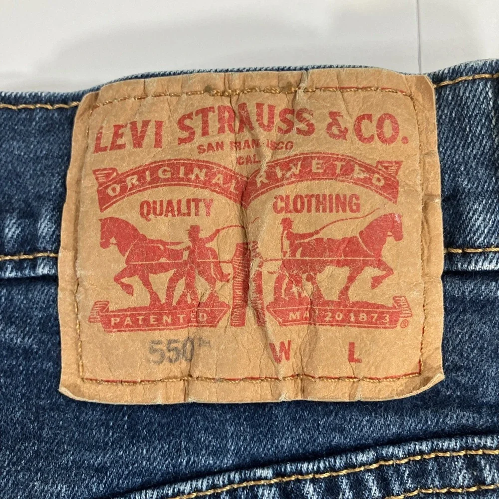 Levi's 550 Relaxed‎ Fit Jeans Mens 46x30 Dark Wash Blue Tapered Stretch Denim